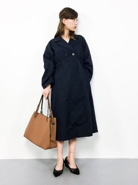 「ギャザー」｜「アイテム（トレンチコート）」を使った、KIIさん（レディース・160cm）の春コーディネート