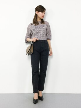 「Mila Owen（ミラオーウェン）のカットオフストレートデニム（デニムパンツ）」を使った、KIIさん（レディース・160cm）の春コーディネート