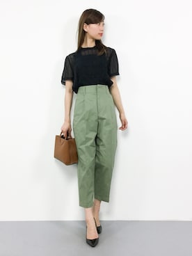 「select MOCA（セレクトモカ）のハイウエストシルエットツイルテーパードパンツ（その他パンツ）」を使った、KIIさん（レディース・160cm）の春コーディネート