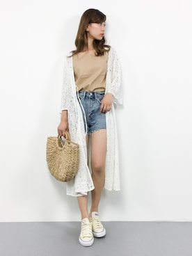 「note et silence （ノートエシロンス）のアイテム（かごバッグ）」を使った、KIIさん（レディース・160cm）の夏コーディネート