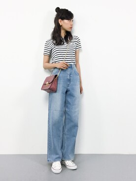 「fifth（フィフス）のフラップチェーンミドルショルダーバッグ（ショルダーバッグ）」を使った、KIIさん（レディース・160cm）の夏コーディネート