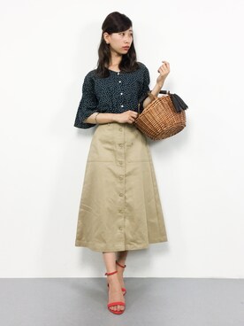 「grove（グローブ）のアイテム（かごバッグ）」を使った、KIIさん（レディース・160cm）の夏コーディネート