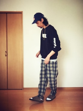「袖プリント」｜「アイテム（スウェット）」を使った、Genki Nakamuraさん（メンズ・179cm）の春コーディネート