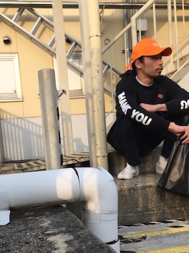 「袖プリント」｜「アイテム（スリッポン）」を使った、Genki Nakamuraさん（メンズ・179cm）の春コーディネート