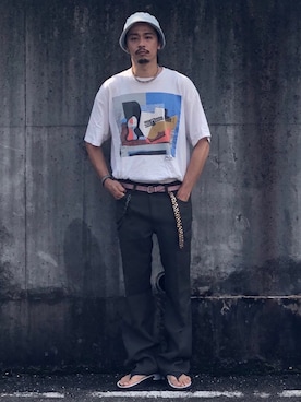 「アートTシャツ」｜「アイテム（アクセサリー）」を使った、Genki Nakamuraさん（メンズ・179cm）の夏コーディネート