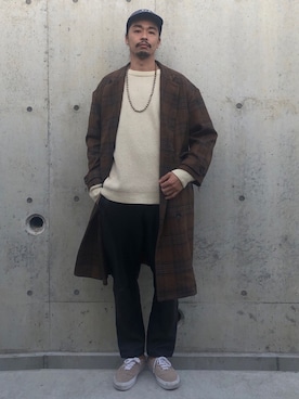 「CPCM（シーピーシーエム）のアイテム（チェスターコート）」を使った、Genki Nakamuraさん（メンズ・179cm）の秋コーディネート
