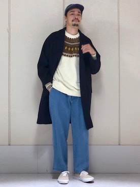 「CPCM（シーピーシーエム）のアイテム（チェスターコート）」を使った、Genki Nakamuraさん（メンズ・179cm）の冬コーディネート