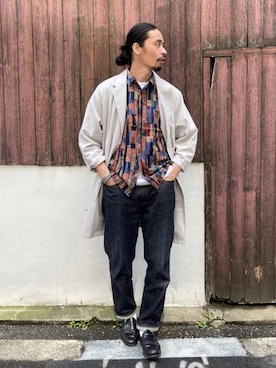 「CPCM（シーピーシーエム）のアイテム（チェスターコート）」を使った、Genki Nakamuraさん（メンズ・179cm）の春コーディネート