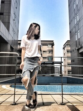 「100percent（ヒャクパーセント）のアイテム」を使った、劉為麟ivyさん（レディース・163cm）の春コーディネート