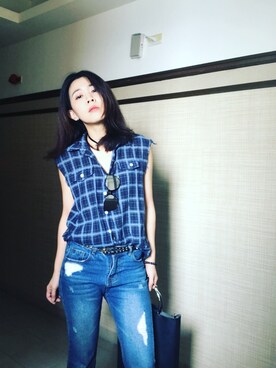 「100percent（ヒャクパーセント）のアイテム」を使った、劉為麟ivyさん（レディース・163cm）の秋コーディネート