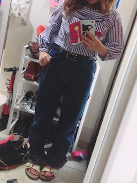 「ZARA（ザラ）のアイテム（シャツ/ブラウス、ブルー系）」を使った、kaetuneさん（レディース・146cm）の夏コーディネート