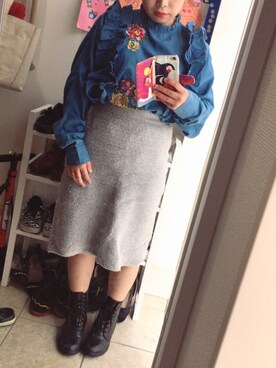 「ZARA（ザラ）のアイテム（トップス、ブルー系）」を使った、kaetuneさん（レディース・146cm）の秋コーディネート