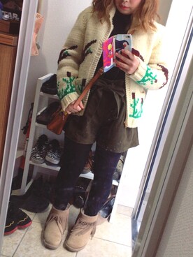 「usedのアイテム（ジャケット/アウター、ベージュ系）」を使った、kaetuneさん（レディース・146cm）の冬コーディネート