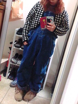 「usedのアイテム（オールインワン・サロペット、ブルー系）」を使った、kaetuneさん（レディース・146cm）の冬コーディネート