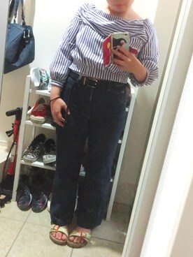 「ZARA（ザラ）のアイテム（シャツ/ブラウス、ブルー系）」を使った、kaetuneさん（レディース・146cm）の春コーディネート