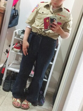 「usedのアイテム（シャツ/ブラウス、ベージュ系）」を使った、kaetuneさん（レディース・146cm）の春コーディネート