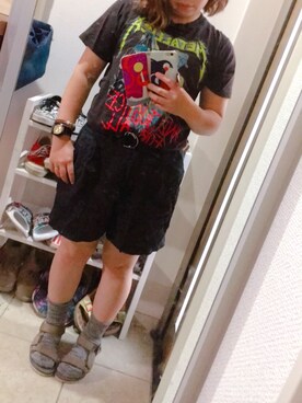 「usedのアイテム（Tシャツ/カットソー、ブラック系）」を使った、kaetuneさん（レディース・146cm）の夏コーディネート