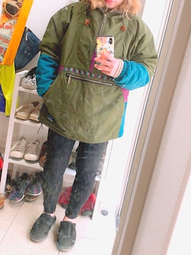「L.L.Bean（エルエルビーン）のアイテム（マウンテンパーカー、グリーン系）」を使った、kaetuneさん（レディース・146cm）の冬コーディネート