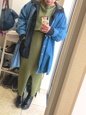 「MOUSSY（マウジー）のアイテム（ワンピース/ドレス、グリーン系）」を使った、kaetuneさん（レディース・146cm）の冬コーディネート