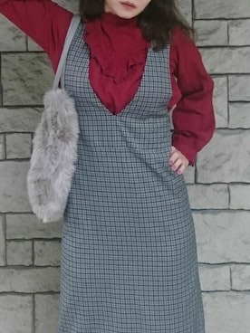 「ガンクラブチェック」｜「アイテム（オールインワン・サロペット）」を使った、あいくみさん（レディース・166cm）の秋コーディネート