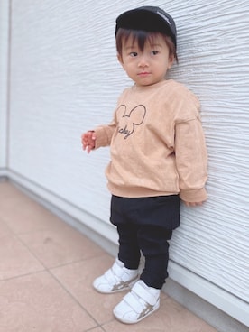 「ASICS（アシックス）のasics アシックス ファブレファーストSL3 (12-135) TUF123 0195 ホワイト/CPGL（スニーカー）」を使った、yuuu＊さん（キッズ・80cm）の冬コーディネート