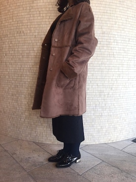「オフィスカジュアル」｜「アイテム（ムートンコート）」を使った、Aimee64さん（レディース・158cm）の冬コーディネート