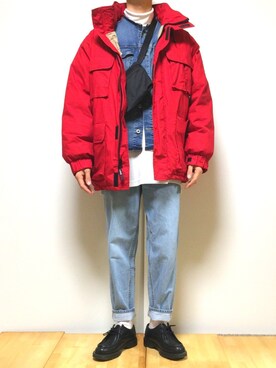 「UNIQLOU」｜「アイテム（ダウンジャケット/コート）」を使った、DAISUKE SAKUMAさん（メンズ・172cm）の春コーディネート