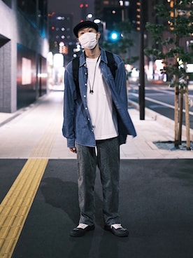 「アイテム（レインシューズ、ホワイト系）」を使った、DAISUKE SAKUMAさん（メンズ・173cm）の夏コーディネート