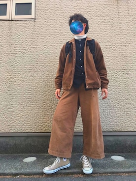 「JUNRED（ジュンレッド）のコーデュロイコーチジャケット（その他アウター、ベージュ系）」を使った、じょんそんさん（メンズ・182cm）の冬コーディネート