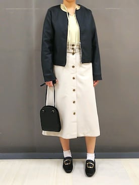 「ノーカラージャケット」｜Li-eniさん（レディース・164cm）の冬コーディネート