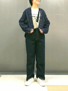 「Green　Parks（グリーンパークス）のアイテム（ノーカラージャケット）」を使った、Li-eniさん（レディース・164cm）の冬コーディネート