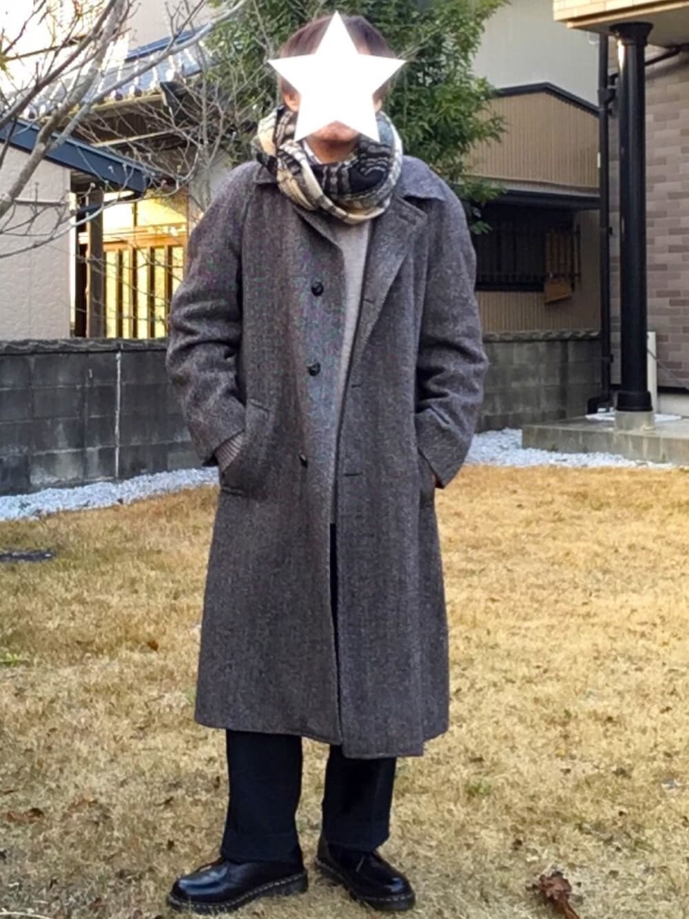 Harris Tweed オレンジ ステンカラーコート HARRIS TWEEDのステン