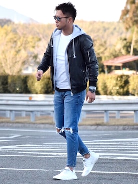 「Dive（ダイブ）のアイテム（トップス）」を使った、Shintaroさん（メンズ・184cm）の春コーディネート