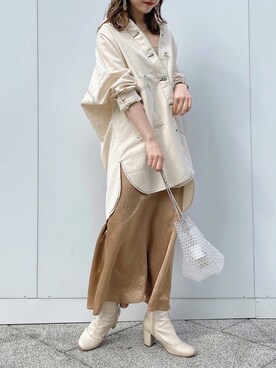 「CAPRICIEUX LE'MAGE（カプリシューレマージュ）のストレッチショートブーツ（ブーツ）」を使った、N a n a m iさん（レディース・156cm）の冬コーディネート