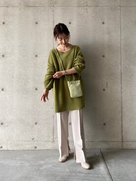 「CAPRICIEUX LE'MAGE（カプリシューレマージュ）の〈新色追加〉ラクーンウール畦チュニック（ニット/セーター）」を使った、N a n a m iさん（レディース・156cm）の秋コーディネート