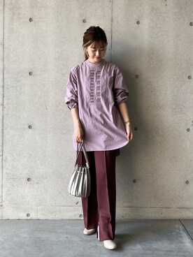 「CAPRICIEUX LE'MAGE（カプリシューレマージュ）のピンタックカットパンツ（その他パンツ）」を使った、N a n a m iさん（レディース・156cm）の秋コーディネート