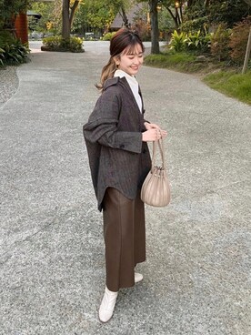 「CAPRICIEUX LE'MAGE（カプリシューレマージュ）のストレッチショートブーツ（ブーツ）」を使った、N a n a m iさん（レディース・156cm）の秋コーディネート