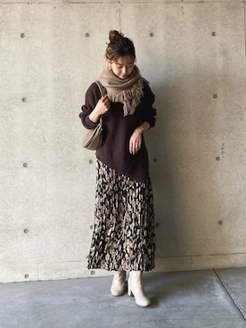 「CAPRICIEUX LE'MAGE（カプリシューレマージュ）のストレッチショートブーツ（ブーツ）」を使った、N a n a m iさん（レディース・156cm）の秋コーディネート