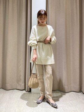 「CAPRICIEUX LE'MAGE（カプリシューレマージュ）の〈新色追加〉ラクーンウール畦チュニック（ニット/セーター）」を使った、N a n a m iさん（レディース・156cm）の冬コーディネート