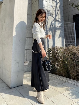 「CAPRICIEUX LE'MAGE（カプリシューレマージュ）のストレッチショートブーツ（ブーツ）」を使った、N a n a m iさん（レディース・156cm）の冬コーディネート