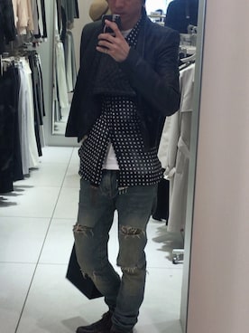 「サンローランパリ」｜「アイテム（ライダースジャケット）」を使った、シークさん（メンズ・173cm）の春コーディネート