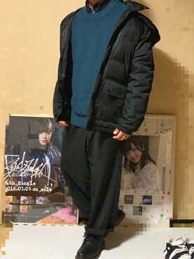 「みどり」｜「アイテム（ダウンジャケット/コート）」を使った、ろばみみさん（メンズ・166cm）の冬コーディネート