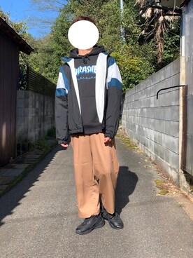 「PUMA」｜「アイテム（ナイロンジャケット）」を使った、ろばみみさん（メンズ・166cm）の春コーディネート