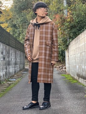 「CASPER JOHN（キャスパージョン）のアイテム（ステンカラーコート）」を使った、ろばみみさん（メンズ・166cm）の秋コーディネート