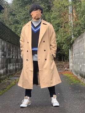 「neos（ネオス）のアイテム（トレンチコート）」を使った、ろばみみさん（メンズ・166cm）の冬コーディネート