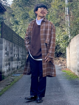 「アイテム（ステンカラーコート）」を使った、ろばみみさん（メンズ・166cm・20代）の冬コーディネート