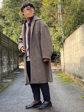 「アイテム（ステンカラーコート）」を使った、ろばみみさん（メンズ・166cm・20代）の冬コーディネート