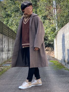 「アイテム（ステンカラーコート）」を使った、ろばみみさん（メンズ・166cm・20代）の冬コーディネート