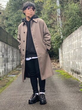 「アイテム（ステンカラーコート）」を使った、ろばみみさん（メンズ・166cm・20代）の冬コーディネート