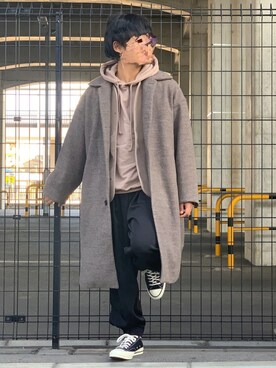 「アイテム（ステンカラーコート）」を使った、ろばみみさん（メンズ・166cm・20代）の冬コーディネート